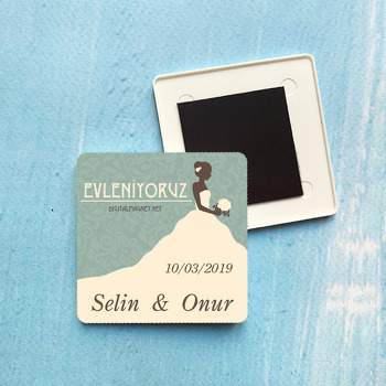 Gelin Temalı Söz Nişan Nikah Kare Plastik Kare Magnet