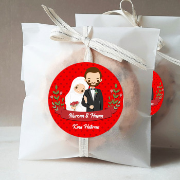Gelin ve Damat Kırmızı Puantiyeli Fon Temalı Sticker