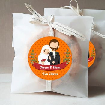 Gelin ve Damat Turuncu Puantiyeli Fon Temalı Sticker