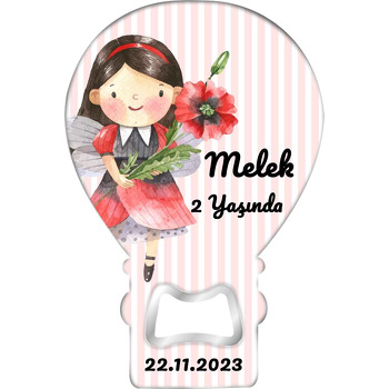 Gelincik Buketli Kız Çocuğu Temalı Balon Ahşap Magnet 