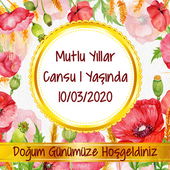 Gelincik Temalı Kare Doğum Günü Afiş