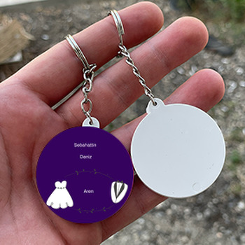 Gelinlik ve Damatlık Temalı Söz Nişan Nikah Daire Plastik Anahtarlık