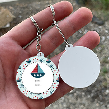 Gemi Çapalı Temalı Daire Plastik Anahtarlık