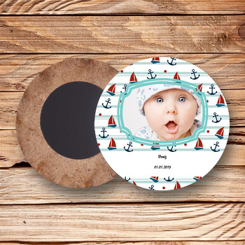 Gemi Çapalı Temalı Resim Ahşap Daire Magnet