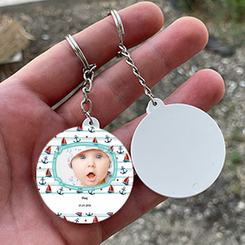 Gemi Çapalı Temalı Resimli Daire Plastik Anahtarlık