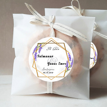 Geometrik Çerçeve ile Lavanta Temalı Söz Nişan Nikah Sticker