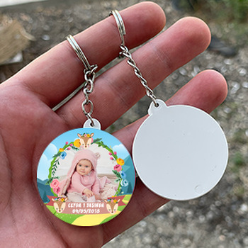 Geyik Temalı Resimli Daire Plastik Anahtarlık