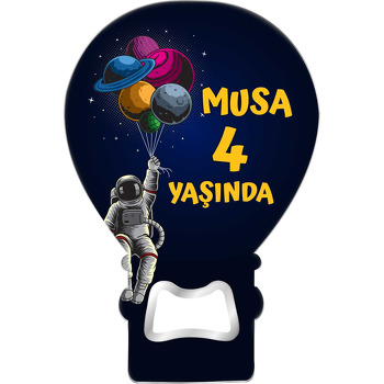 Gezegen Balonları ile Astronot Temalı Balon Ahşap Magnet 