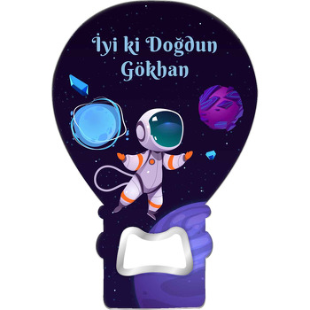 Gezegenler Arasında Astronot Temalı Balon Ahşap Magnet 