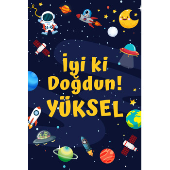 Gezegenler ile Sevimli Astronot Temalı Doğum Günü Afiş