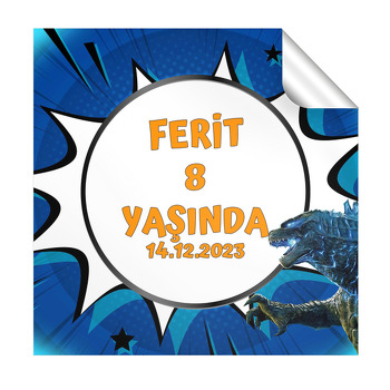 Godzilla Temalı Kare Parti Etiket