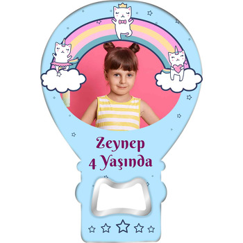 Gökkuşağı ile Balerin Kediler Temalı Balon Ahşap Magnet 