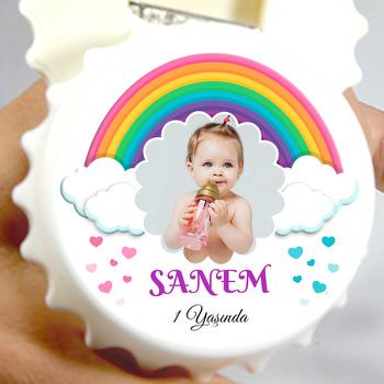 Gökkuşağı ile Kalp Yağmuru Temalı Kapak Şekilli Magnet Açacak