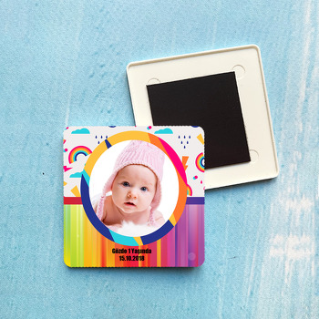 Gökkuşağı Temalı Plastik Kare Magnet