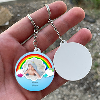 Gökkuşağı Temalı Resimli Daire Plastik Anahtarlık