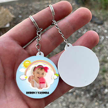 Gökkuşağı Temalı Resimli Daire Plastik Anahtarlık