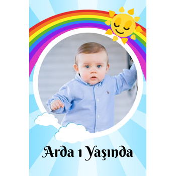Gökkuşağı ve Güneş Temalı Doğum Günü Magnet