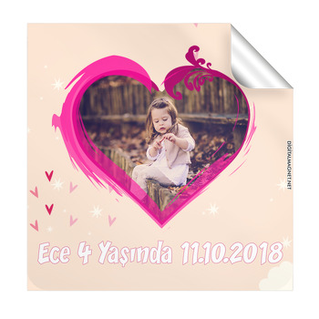 Gökkuşağı ve Kalp Temalı Doğum Günü  Kare Etiket