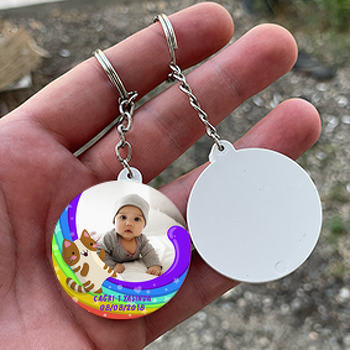 Gökkuşağı Ve Kedi Temalı Resimli Daire Plastik Anahtarlık