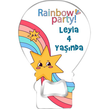 Gökkuşağında Kayan Yıldız Temalı Balon Ahşap Magnet 