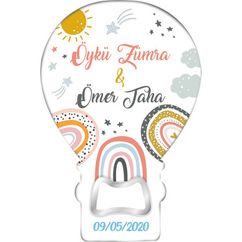 Gökkuşakları ile Güneş ve Yıldızlar Temalı Balon Ahşap Magnet 