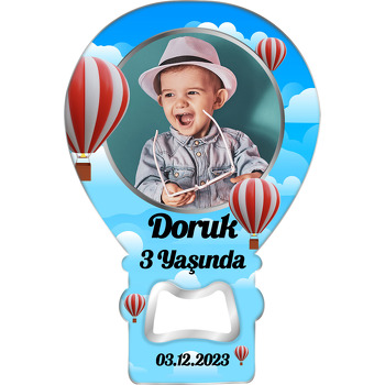 Gökyüzünde Kırmızı Beyaz Balonlar Temalı Balon Ahşap Magnet 