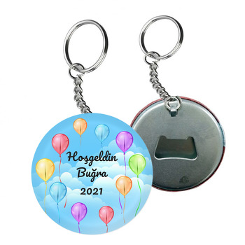 Gökyüzünde Renkli Balonlar Temalı Arkası Açacak Anahtarlık