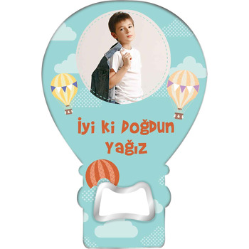 Gökyüzünde Sarı ile Turuncu Uçan Balonlar Temalı Balon Ahşap Magnet 