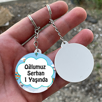 Gökyüzündeki Balonlar Temalı Daire Plastik Anahtarlık