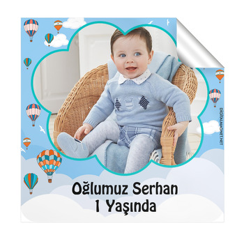 Gökyüzündeki Balonlar Temalı Kare Etiket