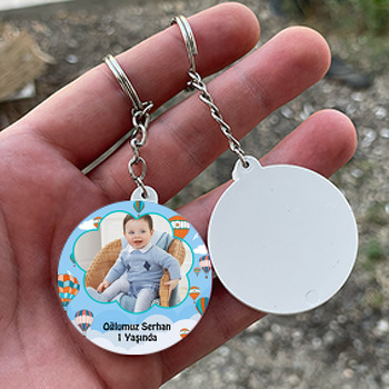 Gökyüzündeki Balonlar Temalı Resimli Daire Plastik Anahtarlık