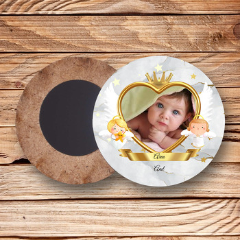 Gold Angel Temalı Resimli Ahşap Daire Magnet