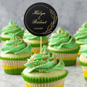 Gold Asimerik Minimal Yaprak Çerçeve Temalı Parti Kürdan Süs