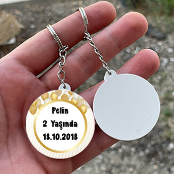Gold Balon Temalı Daire Plastik Anahtarlık