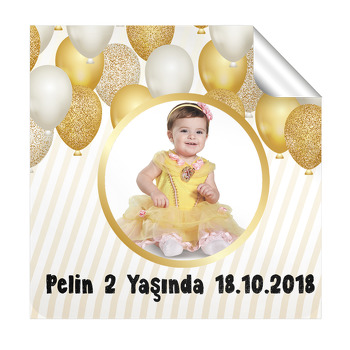 Gold Balon Temalı Doğum Günü  Kare Etiket