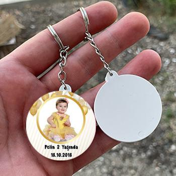 Gold Balon Temalı Resimli Daire Plastik Anahtarlık