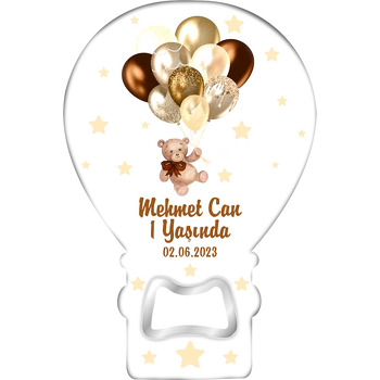 Gold Balonlar ile Uçan Ayıcık ile Yıldızlar Temalı Balon Ahşap Magnet 