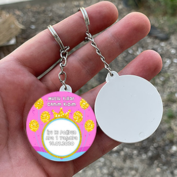 Gold Balonlar Temalı Daire Plastik Anahtarlık