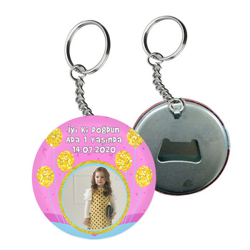 Gold Balonlar Temalı Resimli Arkası Açacak Anahtarlık