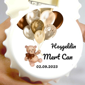 Gold Balonlu Ayıcık Temalı Kapak Şekilli Magnet Açacak