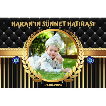 Gold Başak Dalı Çerçeve ile Siyah Pırlanta Fon Temalı Plastik Doğum Günü Magnet