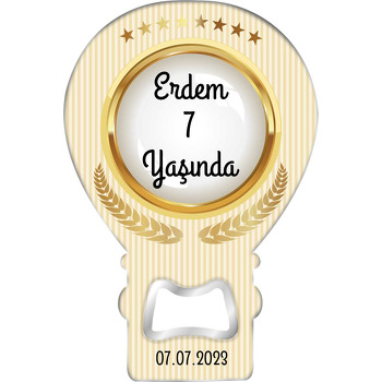 Gold Başaklar ile Çerçeve Krem Çizgili Fon Temalı Balon Ahşap Magnet 