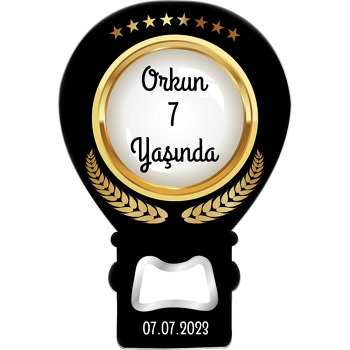 Gold Başaklar ile Çerçeve Siyah Fon Temalı Balon Ahşap Magnet 