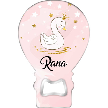 Gold Beyaz Yıldızlar ile Bebek Kuğu Temalı Balon Ahşap Magnet 