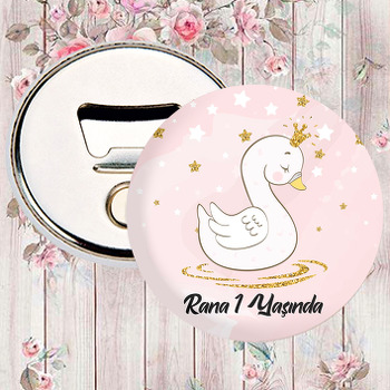 Gold Beyaz Yıldızlar ile Bebek Kuğu Temalı Magnet Açacak