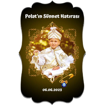 Gold Çerçeve ile Kahverengi Fon ve Sünnet Nazar Boncuğu Temalı Özel Kesim Magnet