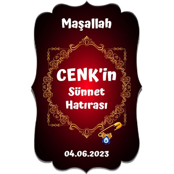 Gold Çerçeve ile Kırmızı Fon ve Sünnet Nazar Boncuğu Temalı Özel Kesim Magnet
