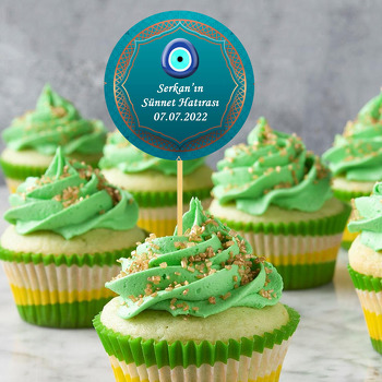 Gold Çerçeve ile Yeşil Fonda Nazar Boncuğu Temalı Parti Kürdan Süs