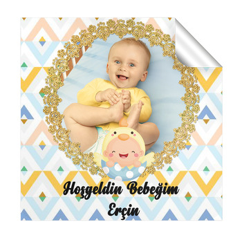 Gold Çerçeve Temalı Bebek  Kare Etiketi