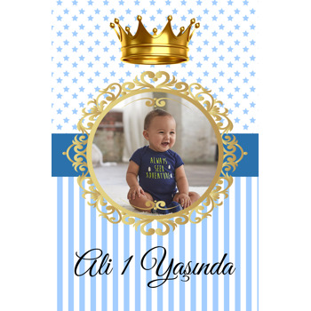 Gold Çerçeve ve Taç ve Mavi Yıldız Temalı Resimli Afiş